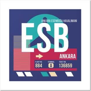 Ankara, Turkey (ESB) Airport Code Baggage Tag Posters and Art